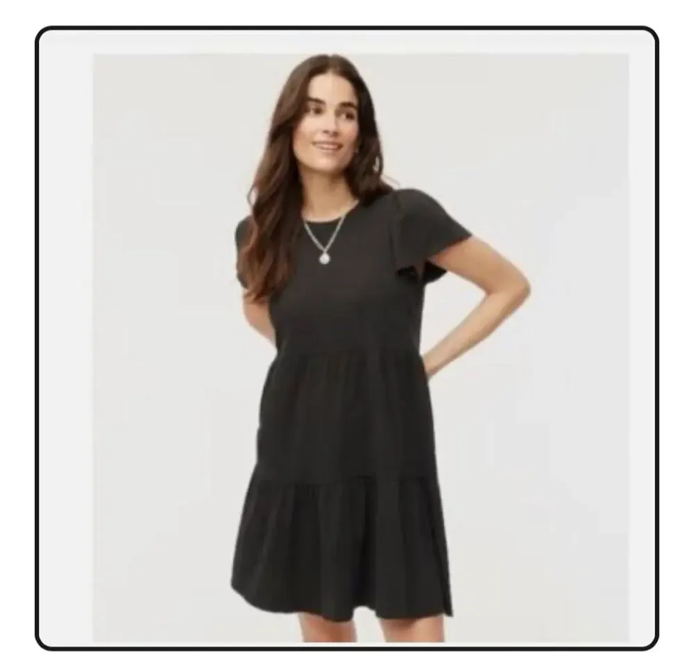 J.Crew Black Tiered Mini Dress M V Neck Flutter Sleeve Summer Sun Dress